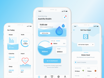 Water Tracker App and Reminder App app design app ui design figma design graphic design inspiration mobile app ui ui ui design ui ux ui ux designer user experience user interface