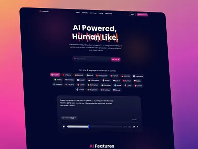 Accoust - AI Voicer Landing page / Home page ai design features saas text to speech voice web