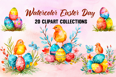 Watercolor Easter Day Clipart Bundle border