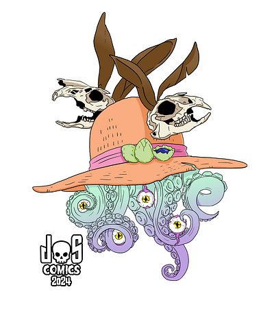 Easter Bonnet Monster! cute eyes hat horror illustration monster original design skulls supernatural tentacles