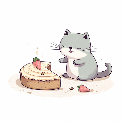 Happy Pi day! cartoon cat cute illustration pi day pie strawberry