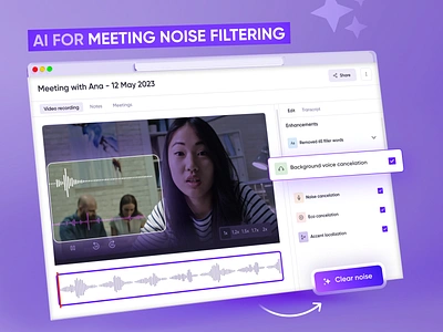 Remove Background Noise in Meeting: AI Assistant UX Concept ai background noise reduction ai chatbot ai designs ai desktop ai features ai in video conferencing ai interface ai meeting assistant ai powered noise cancellation ai tools ai ux patterns artificial intelligence audio settings for video google noise cancelling app noise eraser online meeting products remove noise from audio