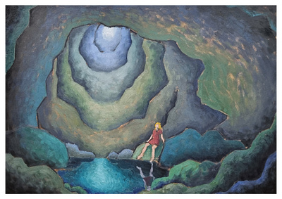 "The Cave" blue book cave childrenbook constrast illustration melancholy oilpainting painting