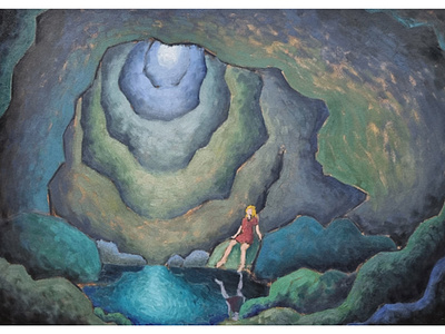 "The Cave" blue book cave childrenbook constrast illustration melancholy oilpainting painting