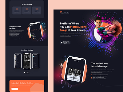 Match Ranker Landing Page dark theme design figma graphic design landing page matchranker mobile app mosic promotional ui ux