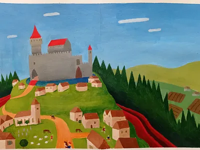 Little Medieval City book campo casinhas castelo castle childrenbook cidade city fairytale feudo idade média illustration ilustração medieval