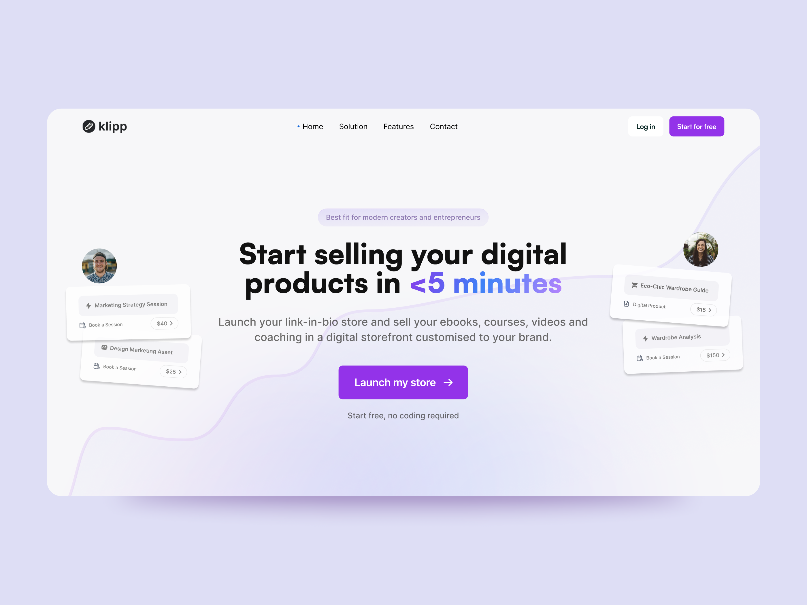 Klipp — landing page redesign card chart digital product gradient hero landing page purple title ui design user website
