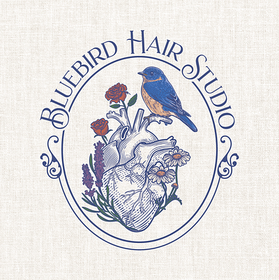 Bluebird Hair Studio illustration logo design