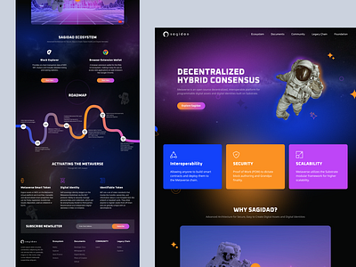 SagiDao Landing Page coins cryptocurrency decentralized digital identity ecosystem exchange explorer figma graphicdesign hybrid landing page legacychain marketing metaverse nft productdesign segidao smarttoken wallet website