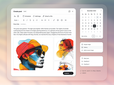 Quick post editor drop down modals modern neumorphism plasticity product design skeuomorphic social media ui ux web app