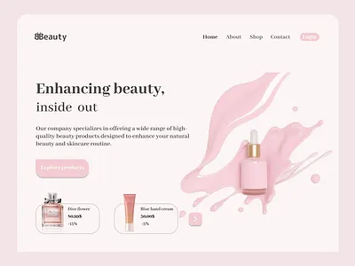 Beauty brand website beauty branding glassmorphism graphic design makeup pink pink aestethic popular ui