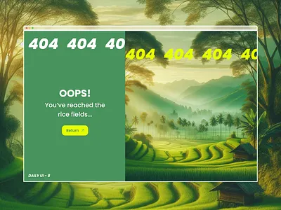 404 Error Page - Daily UI #8 404 ai dailyui day day 8 error error page green illustration landscape rice fields ui web design