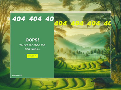404 Error Page - Daily UI #8 404 ai dailyui day day 8 error error page green illustration landscape rice fields ui web design