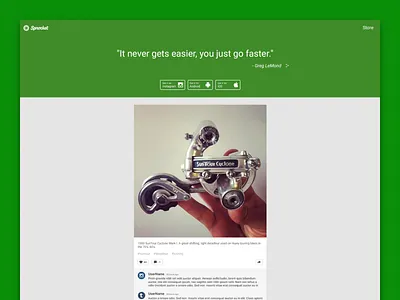 Sprocket Web 2014 V0 Design api bicycle bike blog comments concept cta cycling derailleur green header instagram old quotes sprocket suntour tumblr version web website