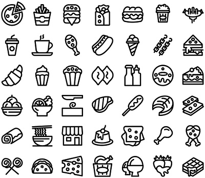 Fast Food Icons animation branding burger cake chinese coffee fast food food graphic design illustration json lottie motion graphics roll ui