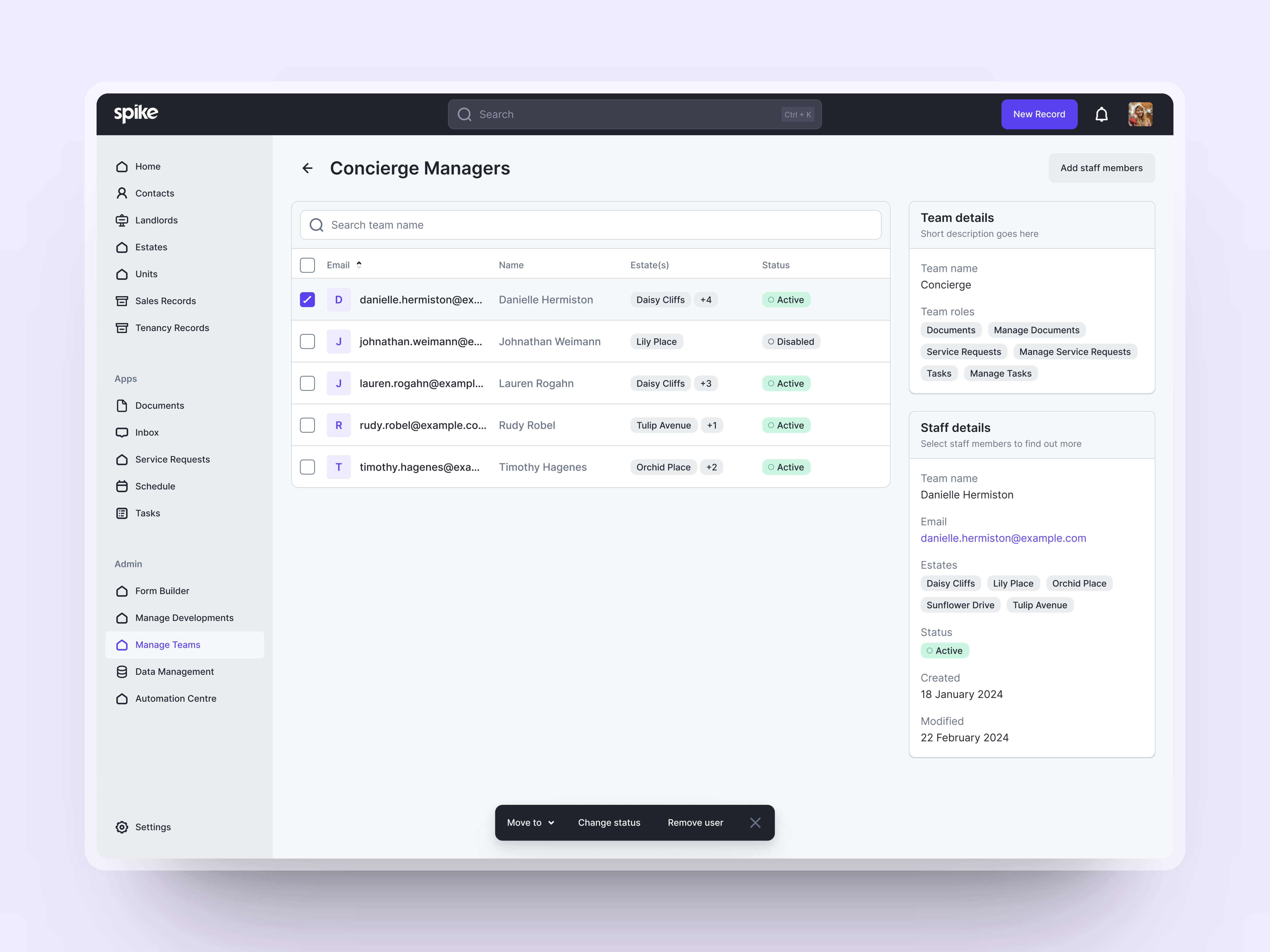 Streamlining Team Management for Organisational Efficiency admin dashboard design experience figma graphic design interface management operations product product design property real estate staff members team ui ux web