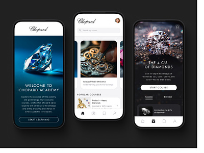 Chopard academy — product design app application chopard course diamonds education elearning gemstones learning luxury mobile mobile app ui watches