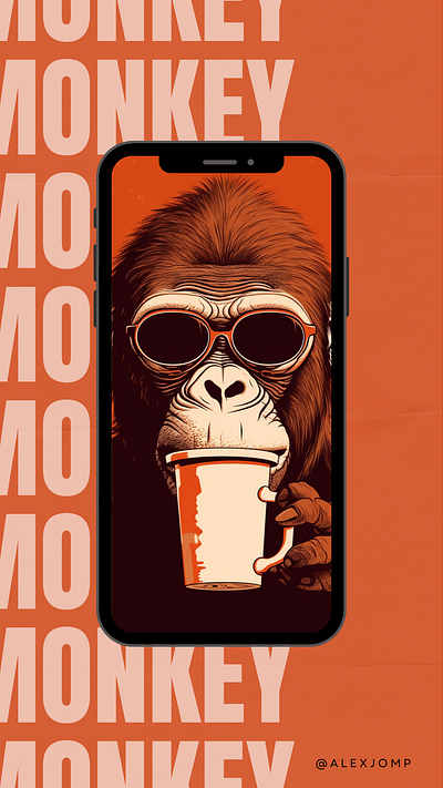 Monkey Tea / Wallpaper phone design drink illustration monkey phone vector wall wallpaper