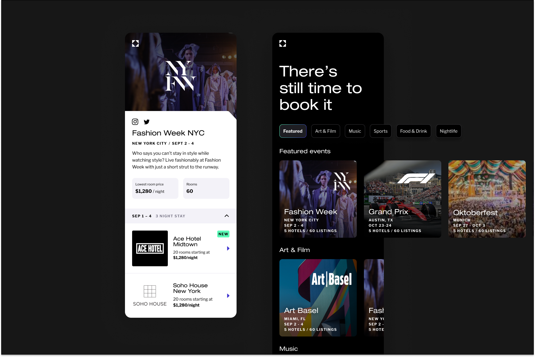 Hotel Marketplace 2 app card dashboard event filter hotel interface list listing logo marketplace minimal mobile responsive tabs tokenization trading ui web widget