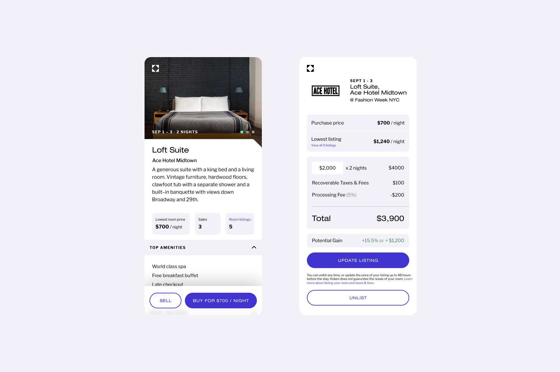 Hotel Room Trading Marketplace buy sell dashboard events fields form hotel marketplace shopping stock tokenization trade trading web3 widget