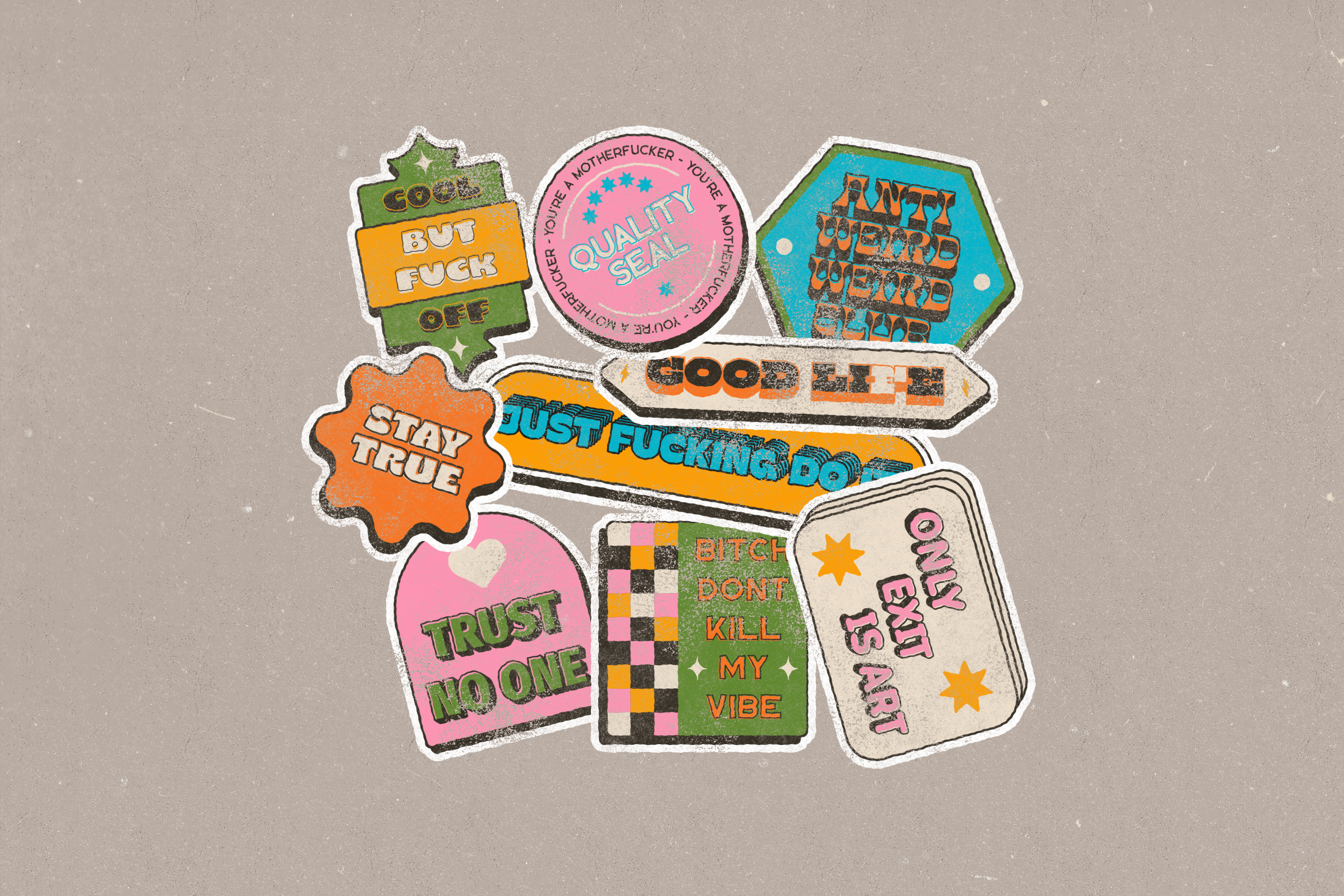 "positive" stickers illustration vintage lettering letters positive positive vibes stickers texture vintage