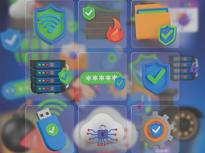 Cyber Security 3D Icon Set clouds cyber crime cyber security firewall graphic design hacker hacking icons illustration internet logo password accepted safe server scanned folder scanned usb secure cloud secure folder setting ui wifi