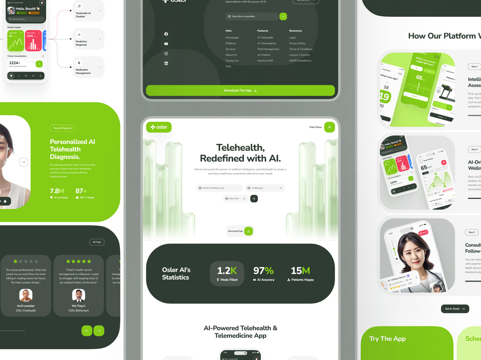 osler Web UI: AI Telehealth Website | AI Doctor Compaion doctor app doctor consultation website doctor landing page doctor web design doctor website figma template figma ui kit green healthcare healthcare landing page healthcare website landing page responsive soft telehealth web design telehealth website telemedicine ui kit virtual care web design