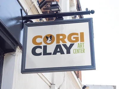 Corgi Clay Art Center Sign mockup branding design graphic design logo mockup