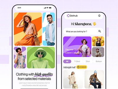 Clothub - Fashion E-commerce 2024 apps check out clean design discount ecommerce fashion ios mobile on boarding playful sell shirt swift trend tshirt ui ux women