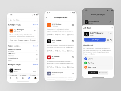 Job.in - Job Detail Flow applicant clean design find job hiring job job board job finder job listing job portal linkedin mobile mobile app mobile job app portfolio recruitment ui ux vacancy work