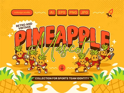 Vintage Pineapple Mascot in Sport Activity animation cartoon character clothes esport graphic design illustration logo mascot motion graphics