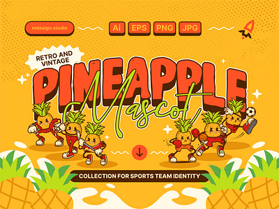 Vintage Pineapple Mascot in Sport Activity animation cartoon character clothes esport graphic design illustration logo mascot motion graphics