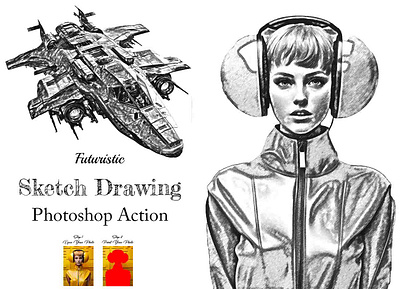 Futuristic Sketch Drawing Photoshop Action style