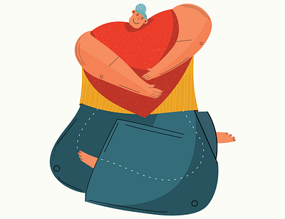 Self Love. editorial illustration illustration illustrator large heart illustration vector graphic woman holding heart