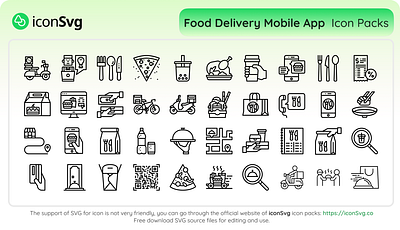 Food Delivery Mobile App Icon Set app design app icons delivery delivery app food icon pack icon sets icon svg iconsvg svg icons ui icons