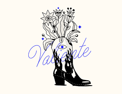 Brave black blackandwhite boots botas breve cowboy boots design eye flowers illustration mexico shoe type vector