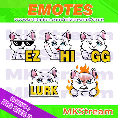 Twitch emotes cute cat lurk, hi, gg, ez & rage pack animated emotes anime cat cat emotes cool cute design emote emotes ez gg hi illustration kitty logo lurk pussy rage sub badge twitch emotes