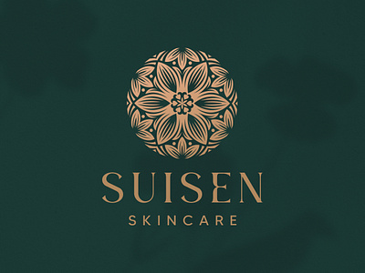 Daffodil Flower Concept Logo Design - Suisen Skincare beauty branding daffodil flower gold green gold logo modern skincare logo