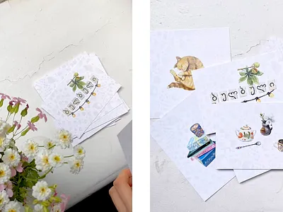 Bulbuli cafe stickers and cards cafe cards characters coffee shop cute illustration procreate stickers tbilisi watercolor