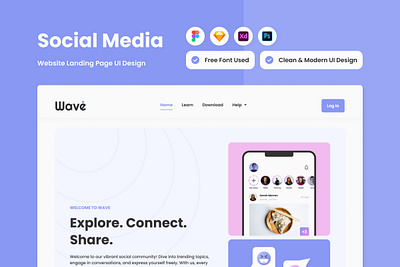 Wave - Social Media Landing Page V1 application apps comment design landing page layout ui website