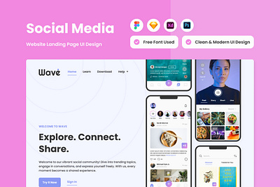 Wave - Social Media Landing Page V2 application design landing landing page layout ui website