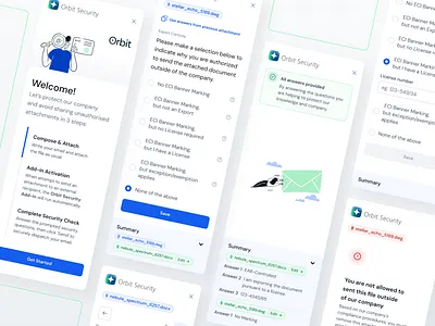 Orbit DLP - Outlook Add-In admin app branding clean datasecurity design flow illustration landing page light logo outlook outlookaddin phasezero pitchdeck plugin simple ui ux webflow