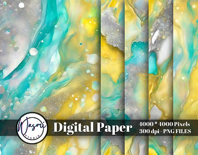 Pastel Teal & Yellow Abstract Background gold