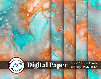 Pastel Teal & Orange Abstract Background gold