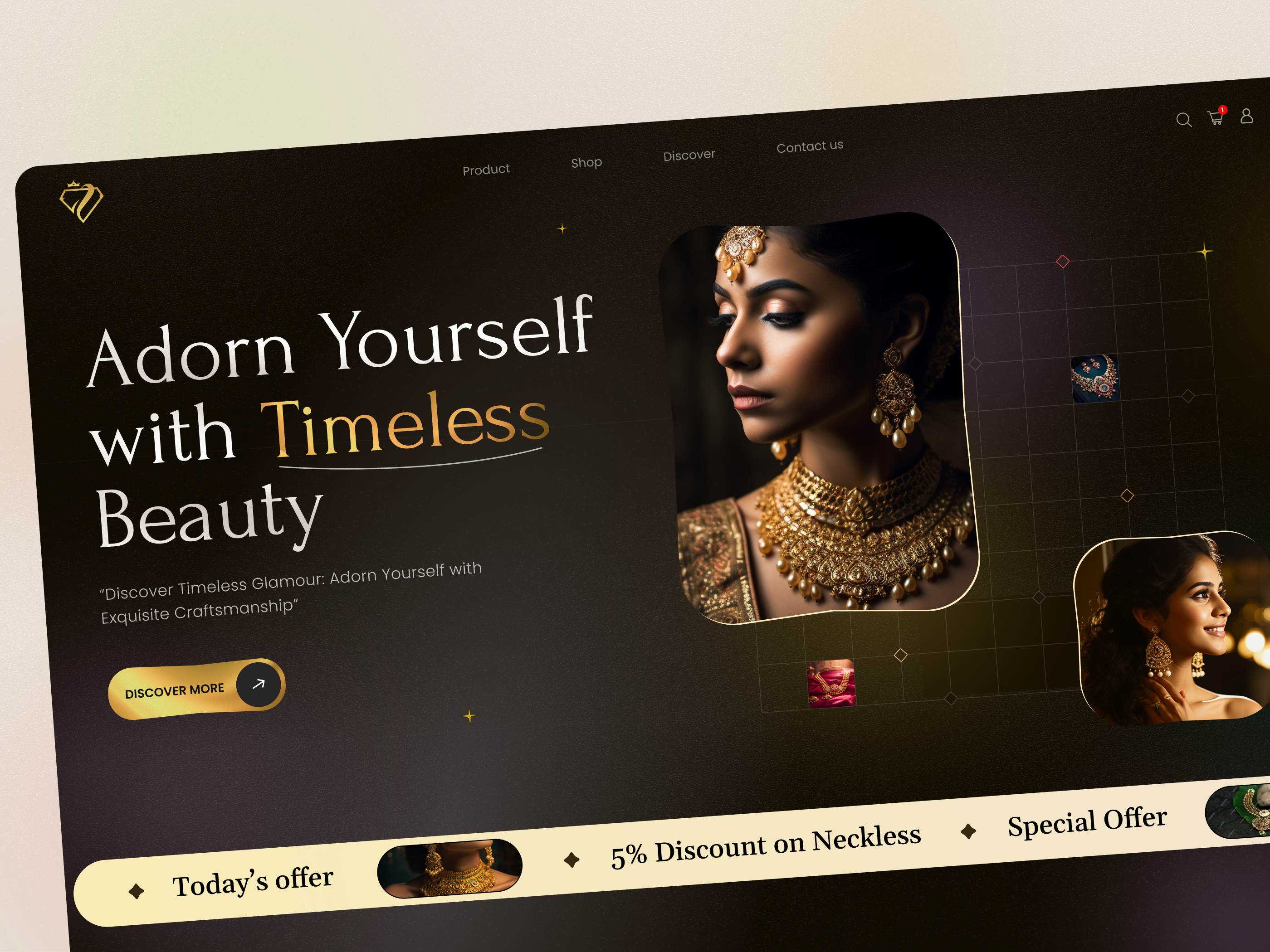 "Daily UI Challenge: Landing Page Design"💍✨ collection dailyuichallange diamond e commerce gold home page jewelary jewelary website jewellery model neckless product product design ring shop ui design uiux ux website websitedesign
