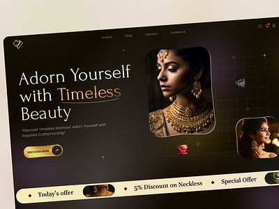 "Daily UI Challenge: Landing Page Design"💍✨ collection dailyuichallange diamond e commerce gold home page jewelary jewelary website jewellery model neckless product product design ring shop ui design uiux ux website websitedesign