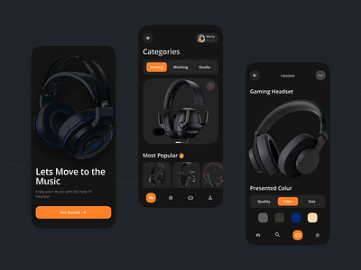 Headphones ui app app app design best design brand desining branding clean ui creative dark ui earphones figma design headphones ios mobile design music store ui uiux ux