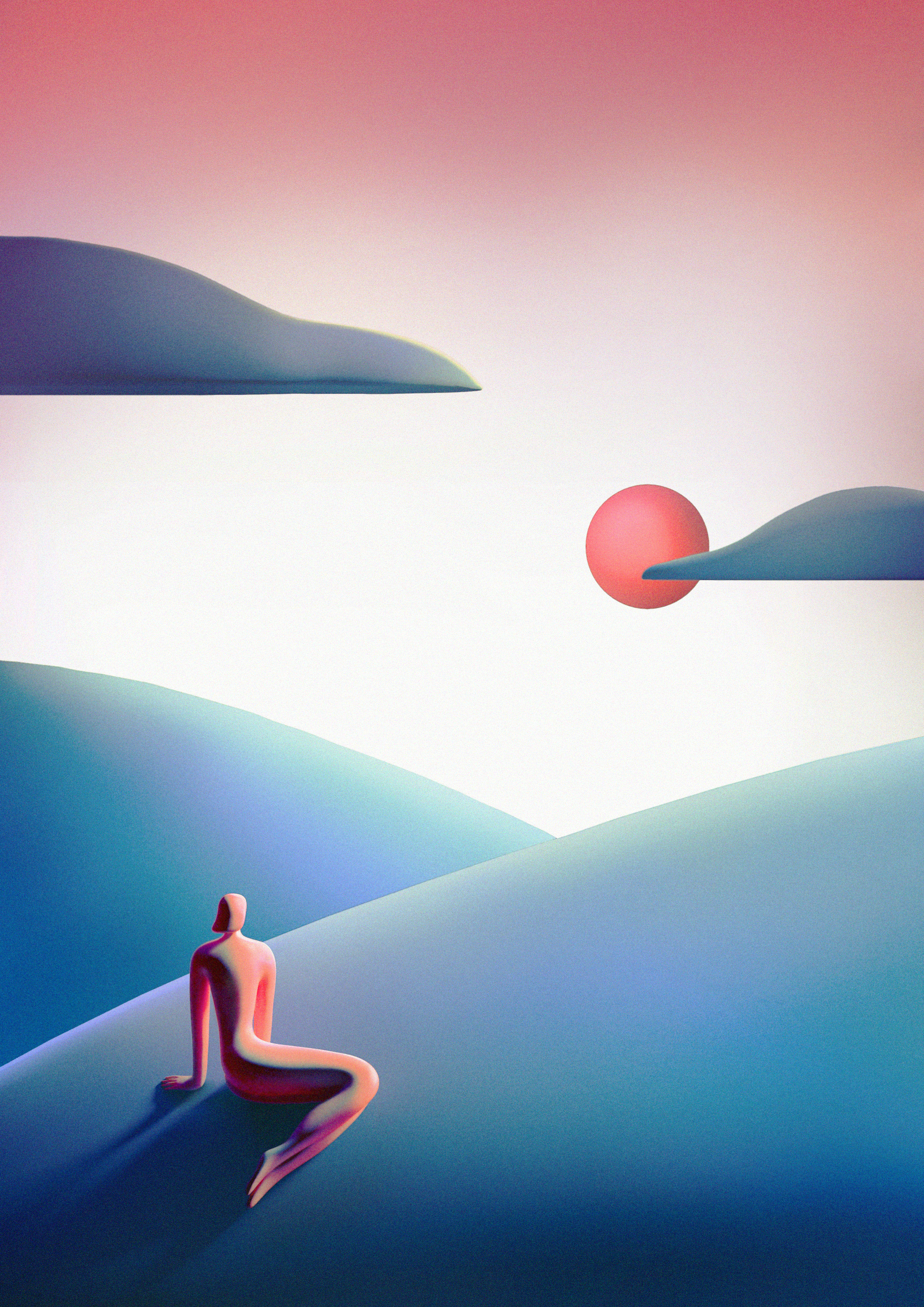 Cold morning 3d 3d girl 3d illustration 3d landscape blender blue cgi cold digital art girl illustration landscape morning red sun