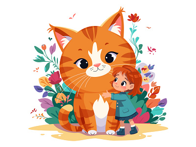 Girl and cat cat design girl illustration kid pet vector