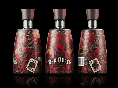 Red Queen Gin bottle design detailed gin graphic design illustration label packaging queen rose rum typography vintage wine
